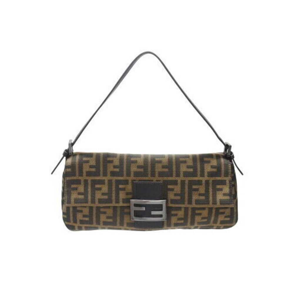 FENDI Mamma Bucket Hobo Shoulder Bag Zucca Canvas Leather Brown Black